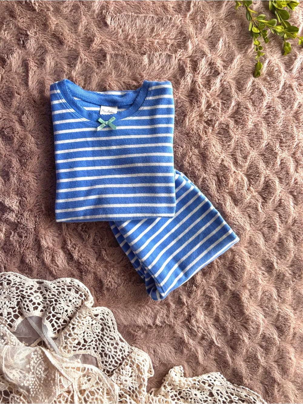 Mini Boden Blue & White Striped Pajama Set – Size 5Y
